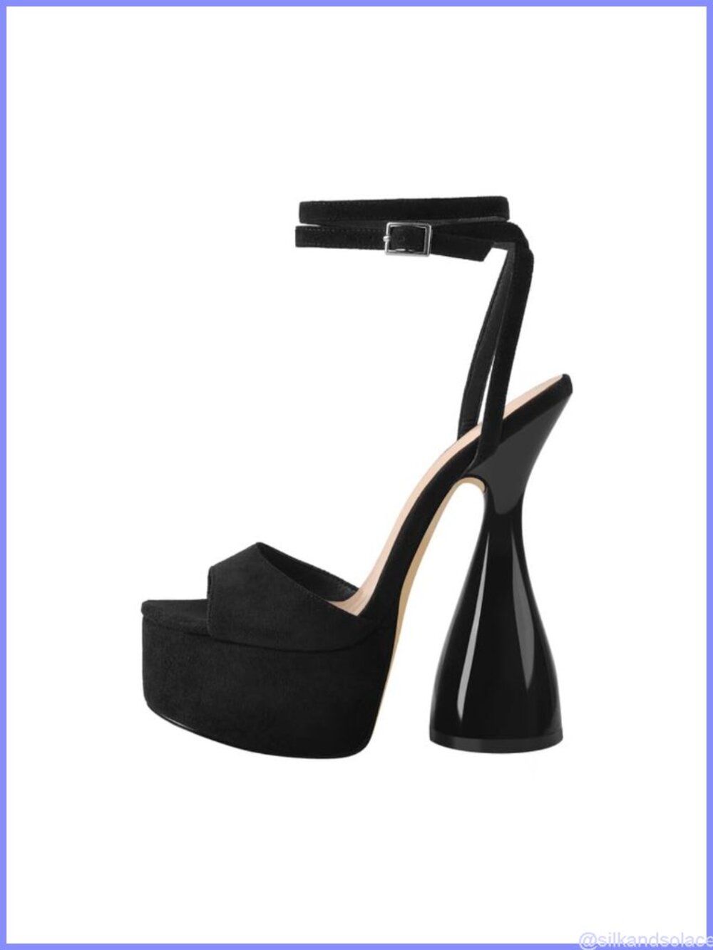 Faux Suede Platform Heeled Sandals Slingback Block High Heels Open Toe Ankle